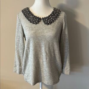 Anthropologie Gray Sweater with Embellished Collar
